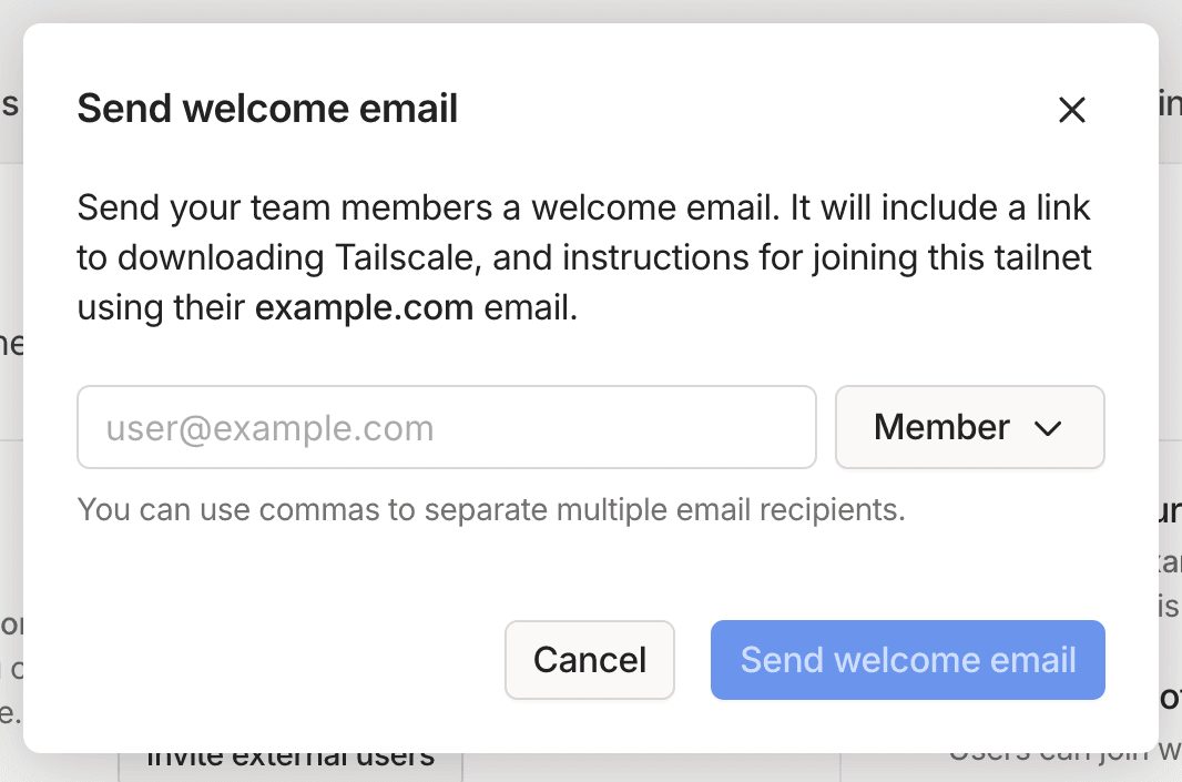 Invite team popup window.