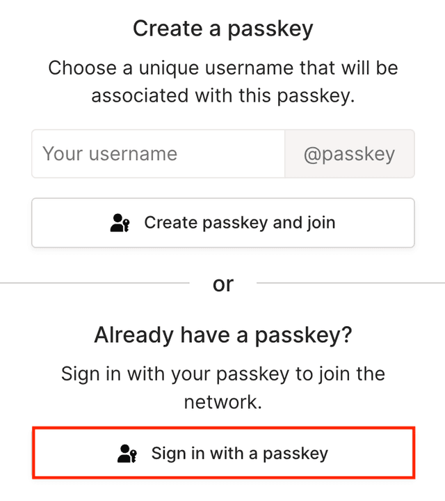 Sign in using an existing passkey.